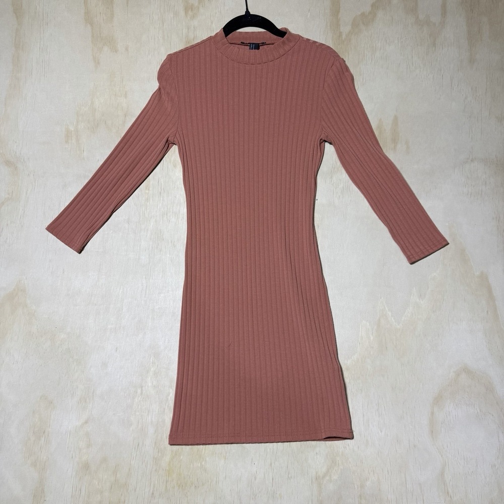 Forever 21 Ribbed Bodycon Sweater Dress Womens Medium Pink Mock Neck Stretch